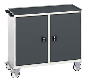 verso maintenance trolley with 2 doors, 2 shelves and top tray. WxDxH: 1050x550x965mm. RAL 7035/5010 or selected Bott Verso Mobile  Drawer Cupboard  Tool Trolleys and Tool Butlers